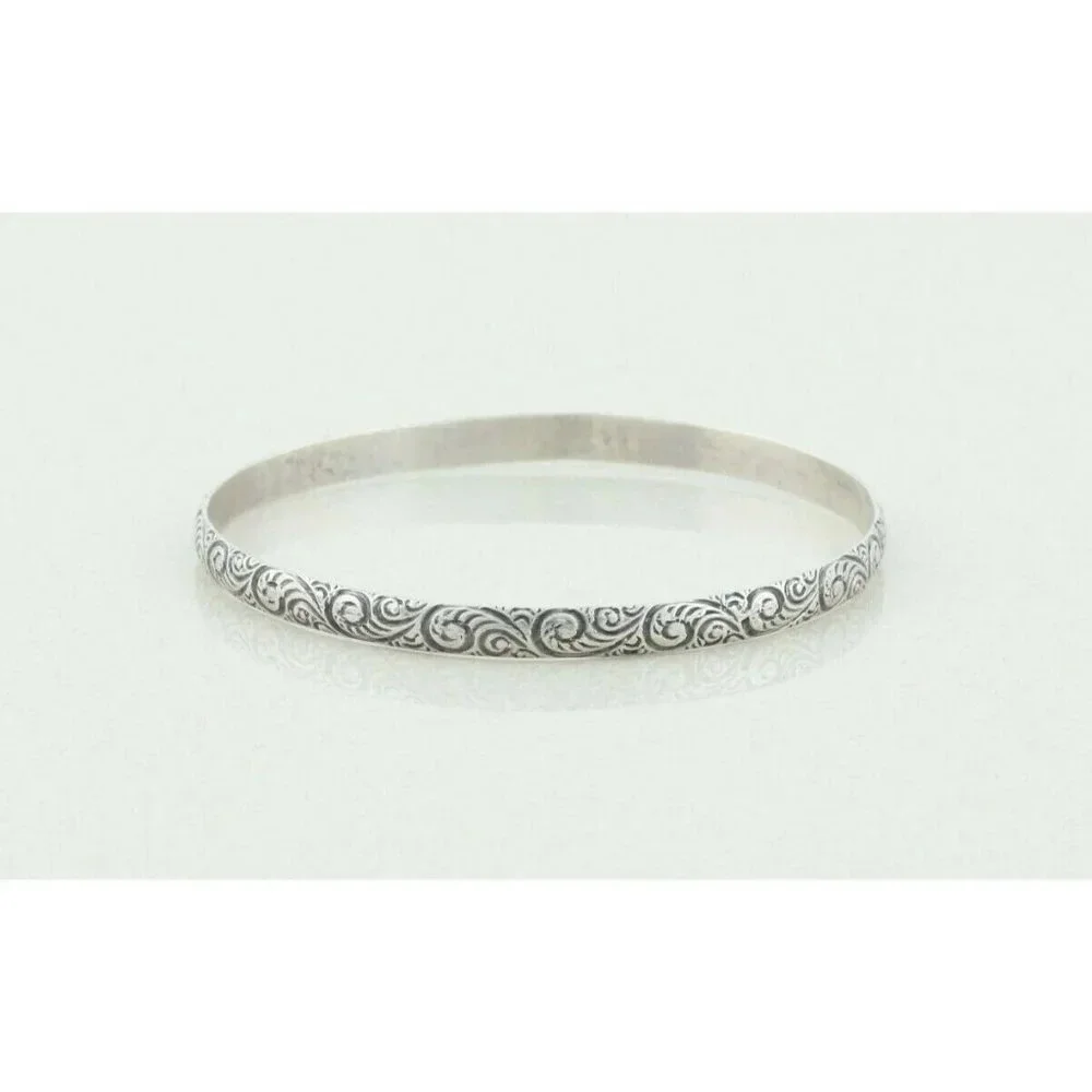 Sterling Silver Swirl Pattern Bangle Bracelet 7 3/4" inch - Picture 4 of 6